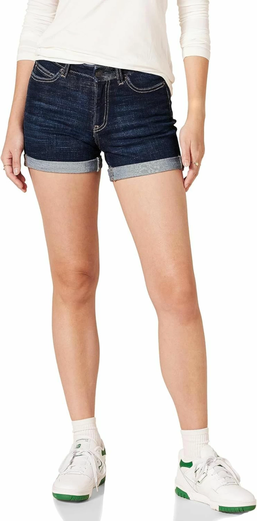 Amazon Essentials Women's High-Rise 4" Denim Shorts, Classic Blue Stretch Comfort Fit