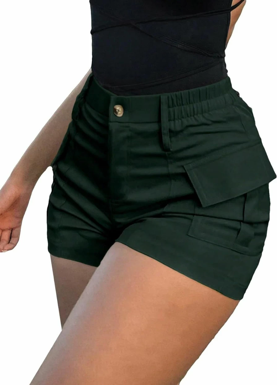 WDIRARA Women's High Waist Cargo Shorts with Pockets - Streetwear Button Denim Shorts for Women