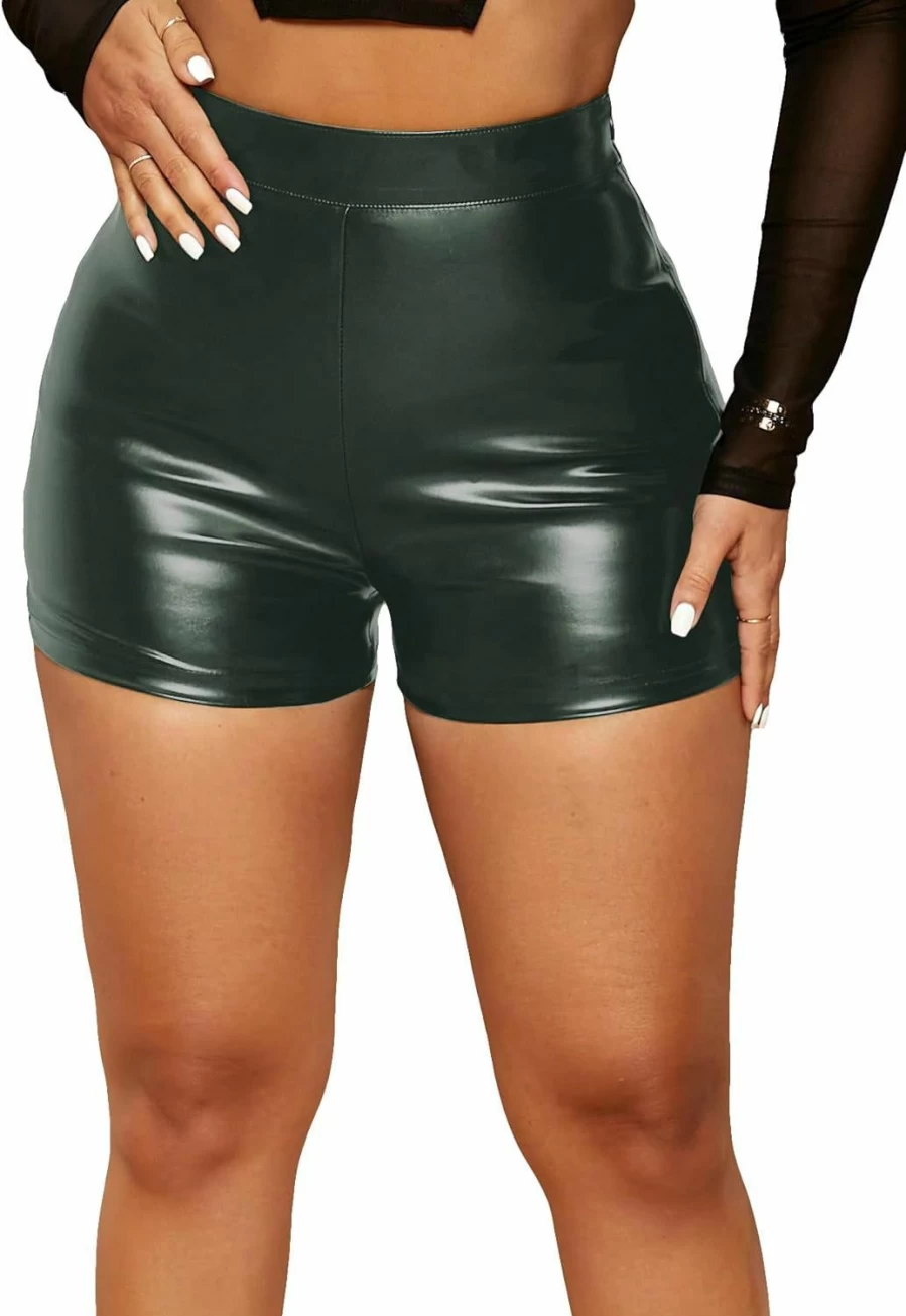 WDIRARA Women's High Waisted Faux Leather Biker Shorts - Sexy Stretchy Skinny Shorts for Women