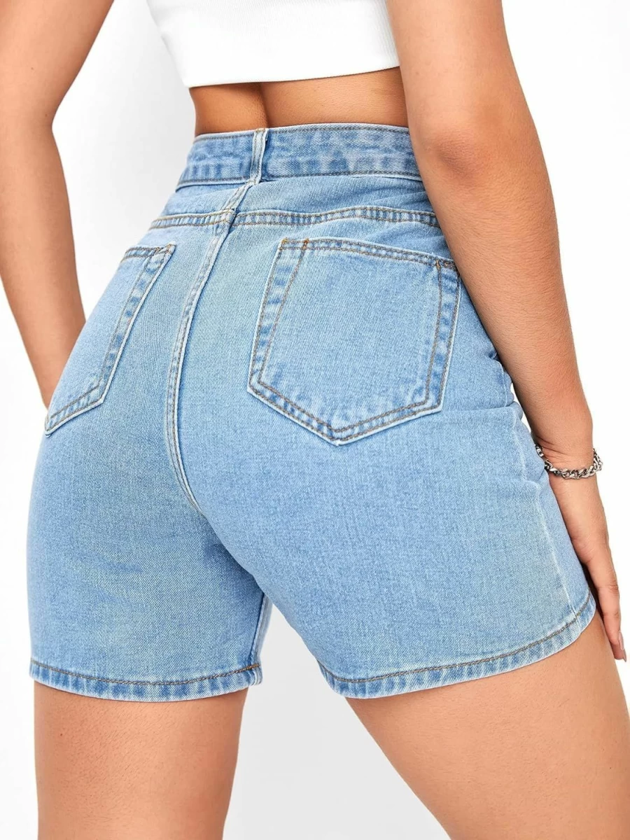 SweatyRocks Women's High Waist Denim Shorts with Pockets - Straight Leg Summer Jean Shorts for Women