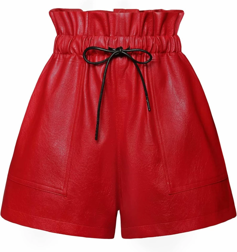 QIANXIZHAN High Waisted Faux Leather Wide Leg Shorts for Women - Sexy Stretchable Summer Shorts