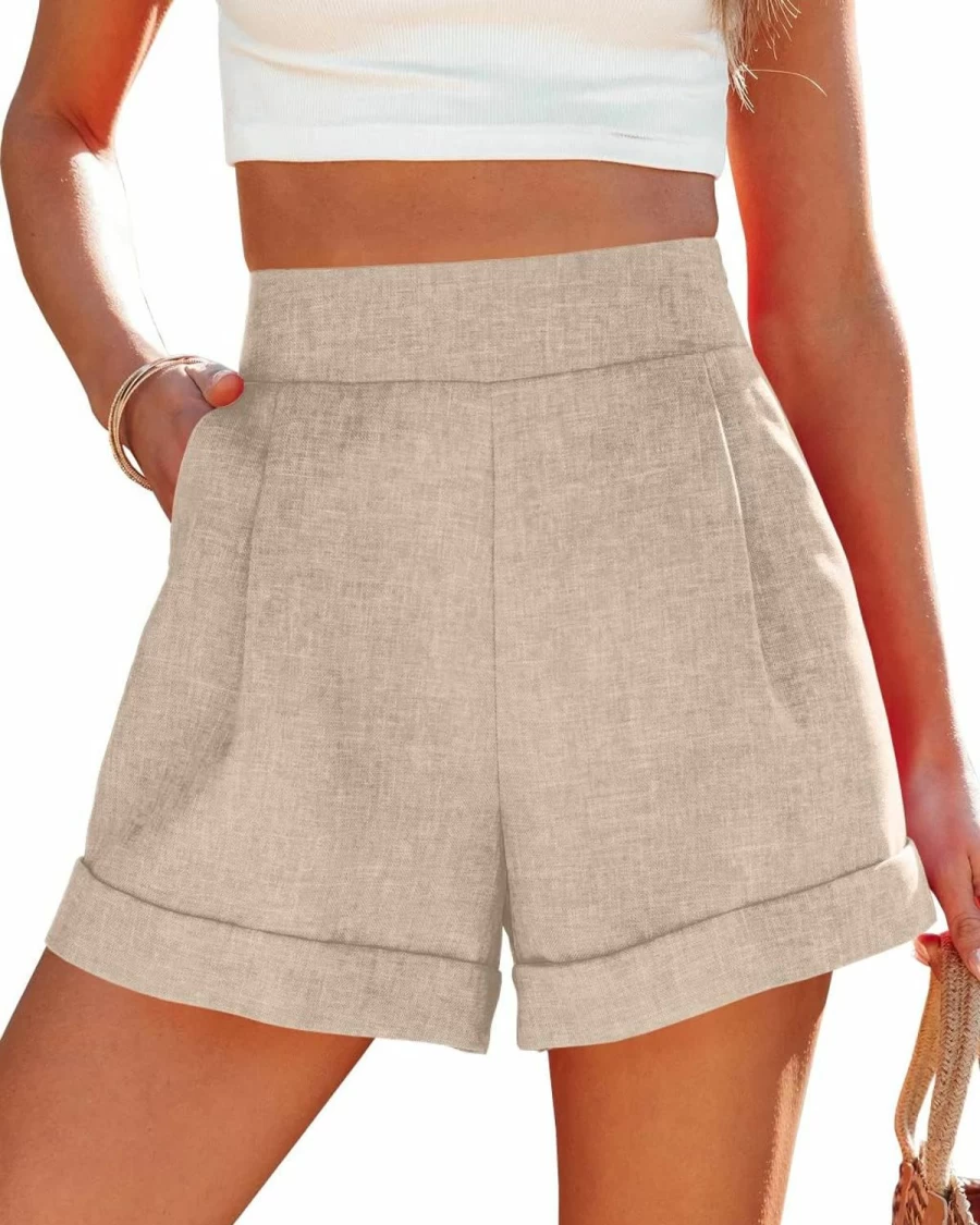 Wihion Women's High Waisted Summer Bermuda Shorts - Lightweight Wide Leg Casual Shorts with Pockets for Workwear & Comfort