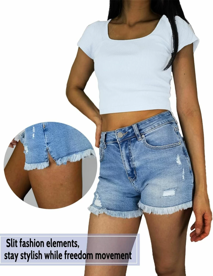 VAYEAH Women's High Waisted Ripped Denim Shorts - Distressed Jean Shorts for Women