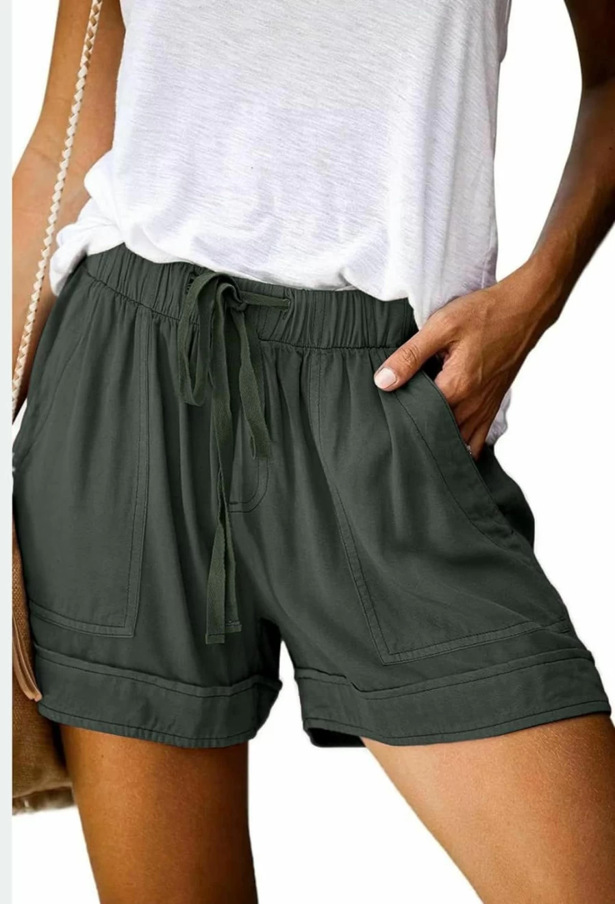 "Wielsscca Women's Summer Casual Shorts with Elastic Waistband, Lightweight Drawstring Comfort with Pockets"