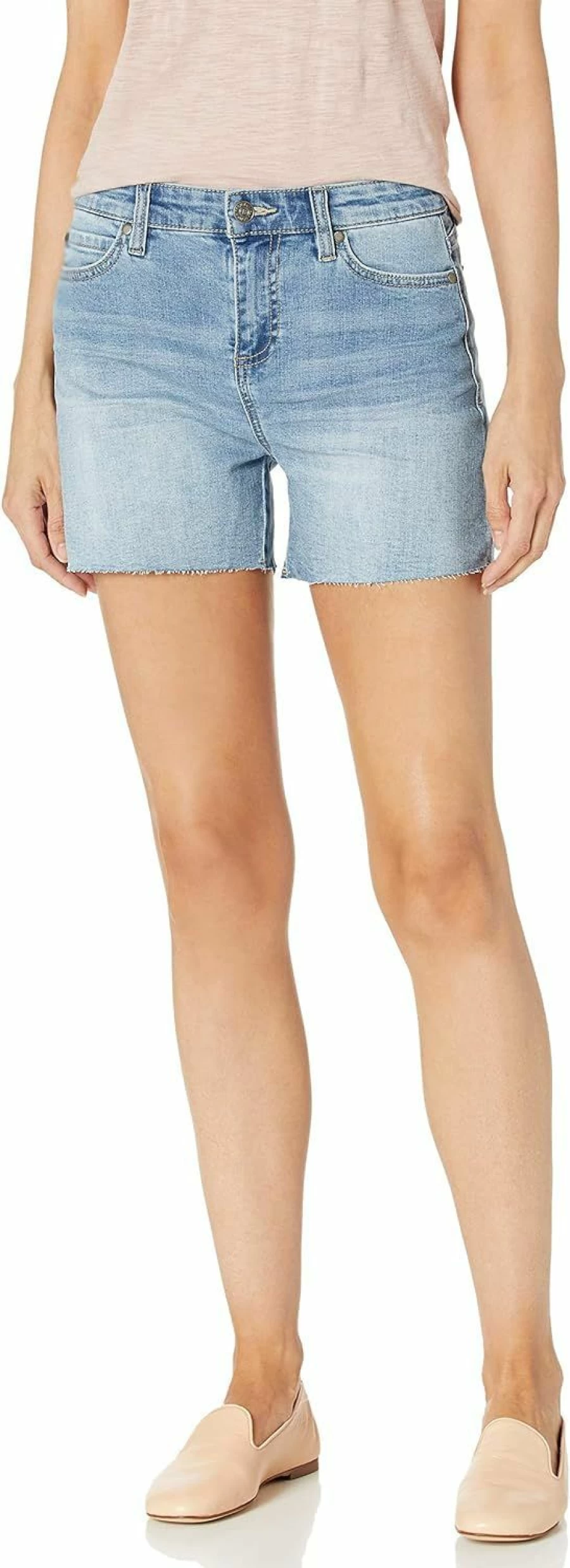 Buffalo David Bitton Women's Sanna Mid Rise Denim Shorts Classic Fit Distressed Wash
